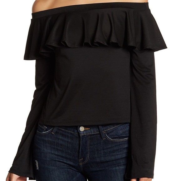NWT Black Long Sleeve Off-Shoulder Ruffle Blouse - Picture 1 of 4